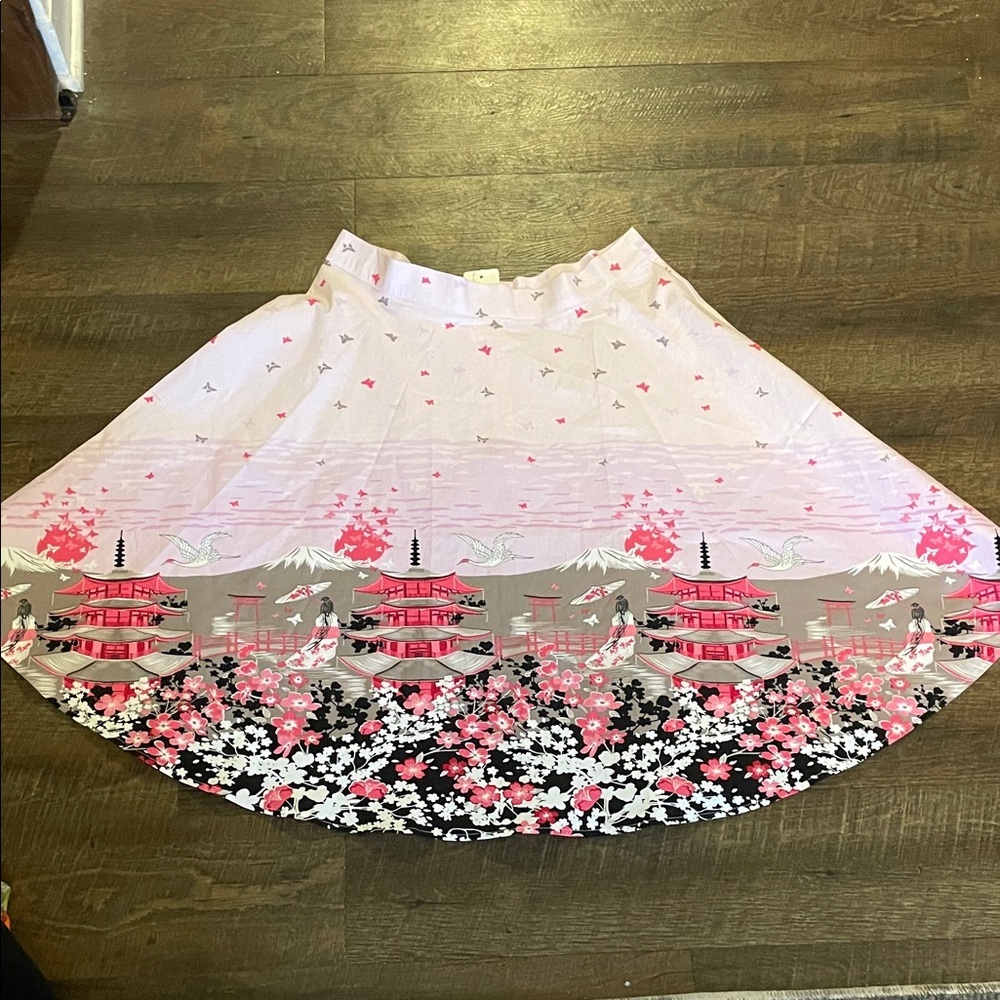 Elegant Pink and Black Scenic Skater Skirt